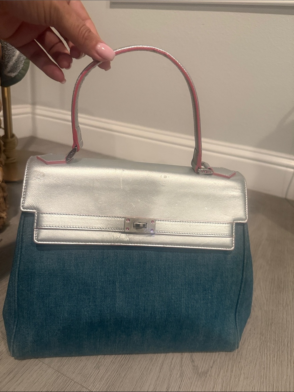 Samantha Thavasa Silver, Teal & Pink Top-Handle Satchel